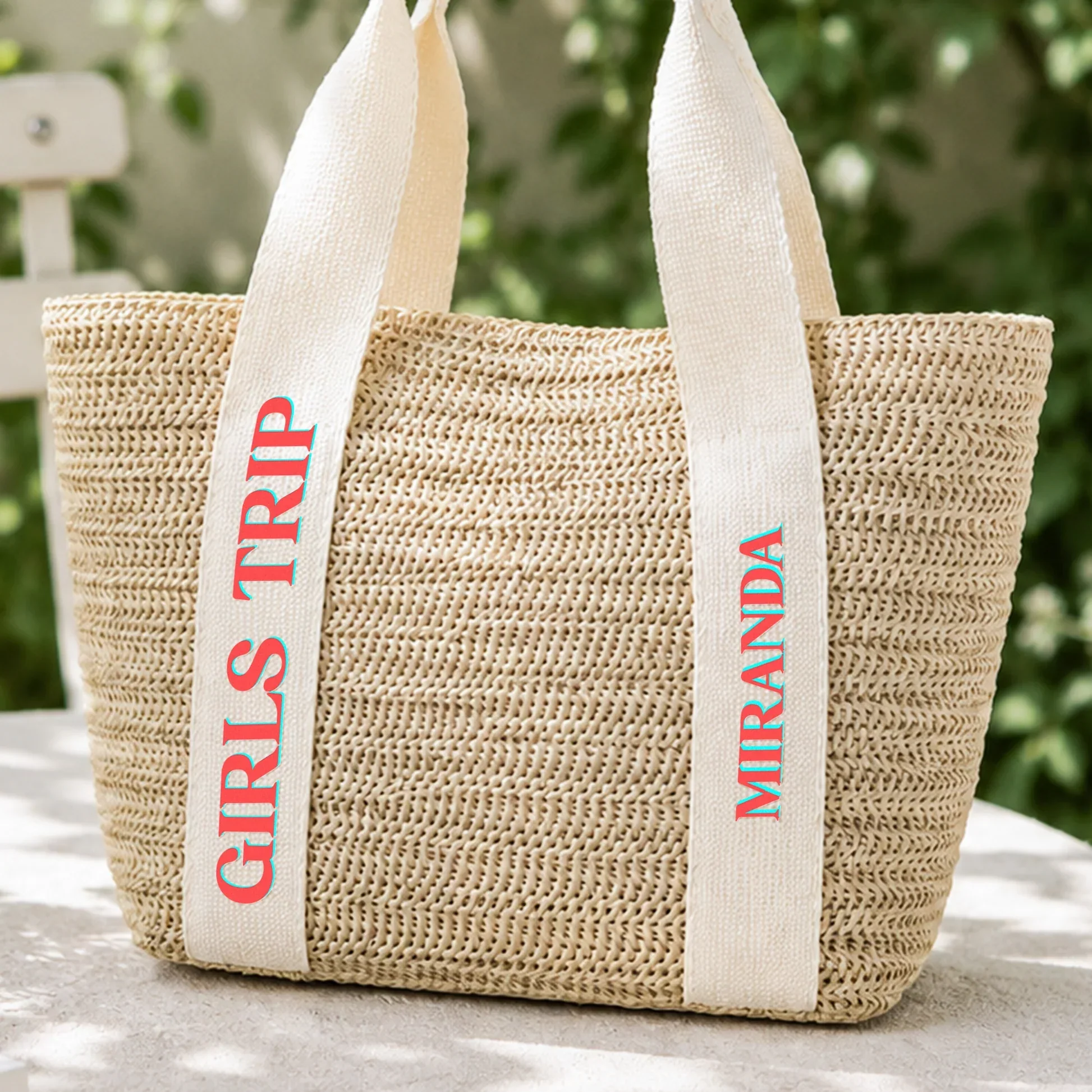 Personalized Straw Tote Bag for Girls Trip, Beach Vacation Unique Gift for Friends - Image 3