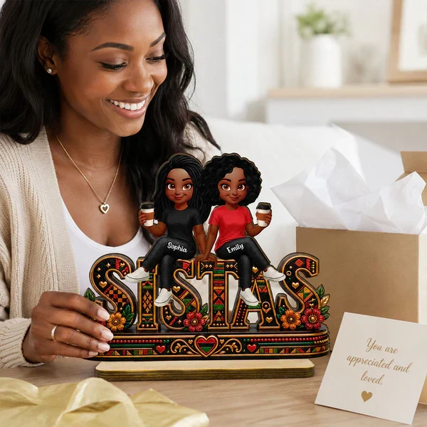 Personalized 2-Layer Wooden Plaque, Sistas Cartoon Display With Coffee Cups, Unique Sister Gift - Image 8