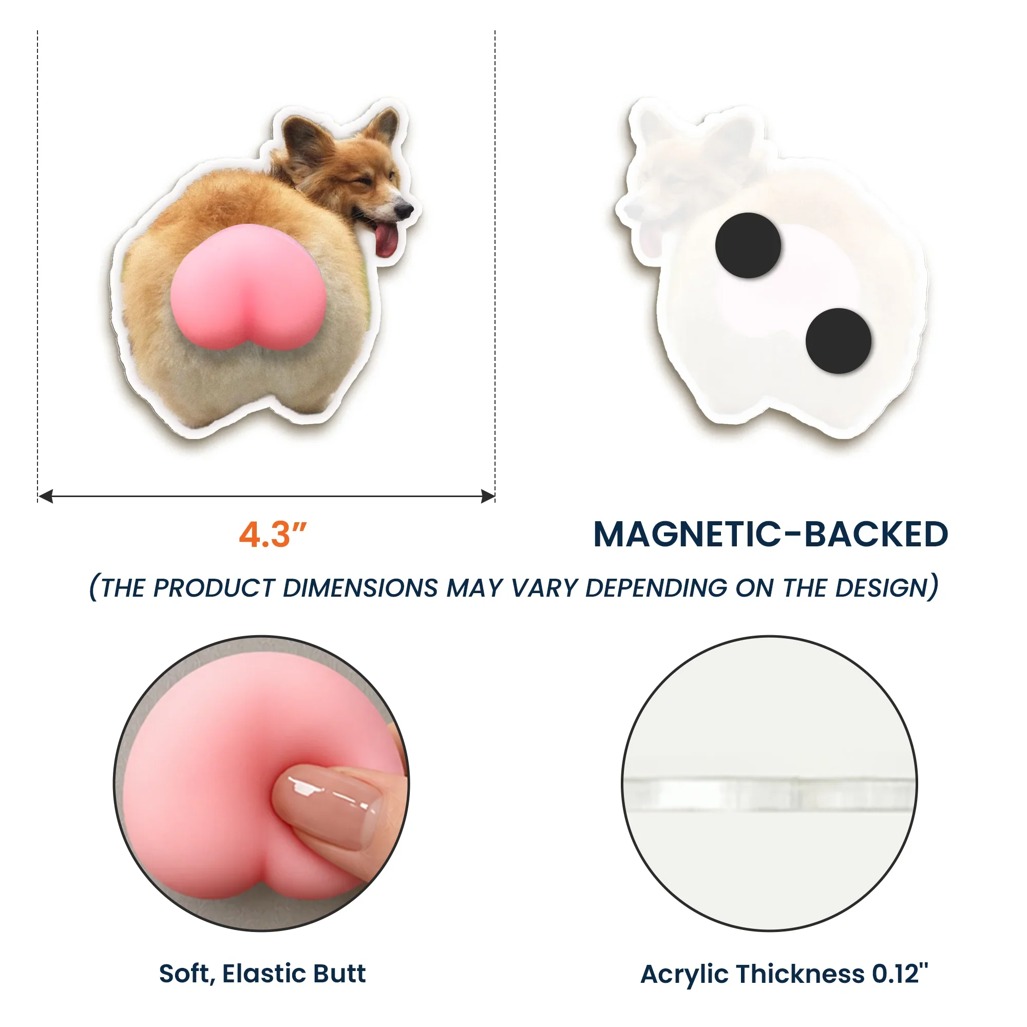 Personalized Silicone Butt Acrylic Magnet with Cat & Dog Design, Creative Gift for Pet Owners - Image 4