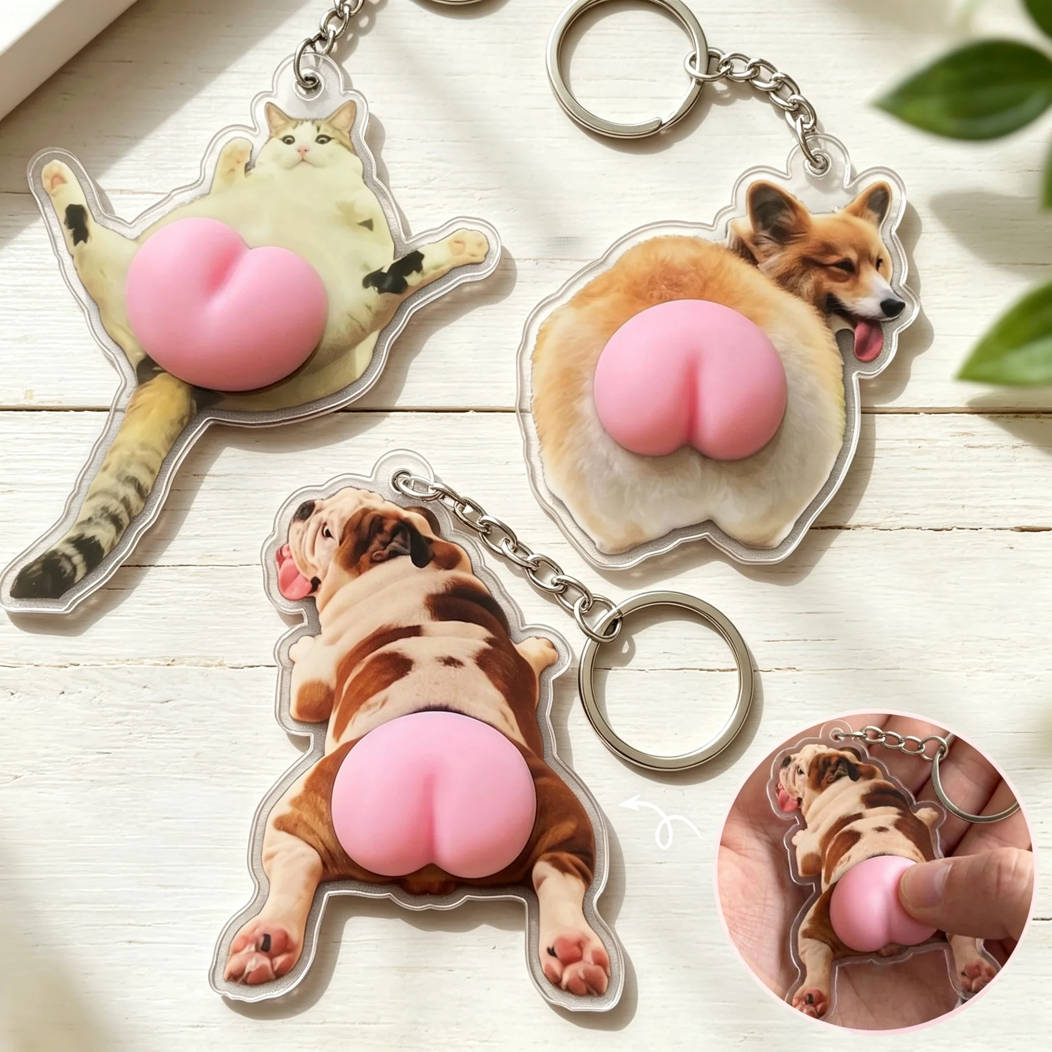 Silicone Butt Acrylic Keychain With Custom Pet Photo, Funny Pink Butt, Creative Gift for Pet Owners