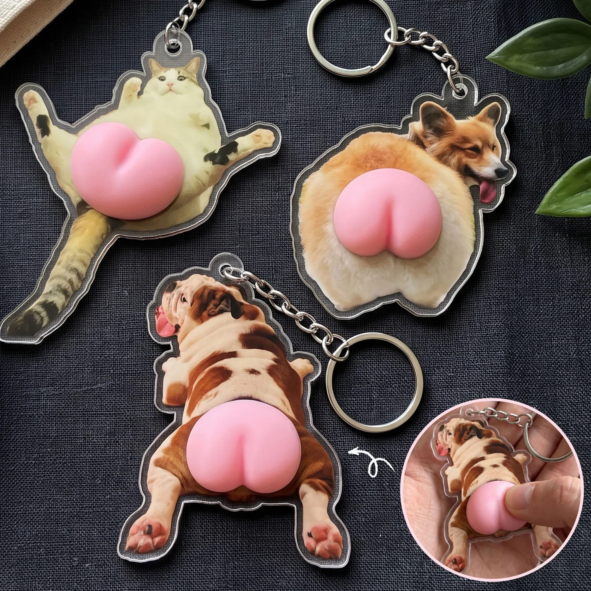 Silicone Butt Acrylic Keychain With Custom Pet Photo, Funny Pink Butt, Creative Gift for Pet Owners - Image 2