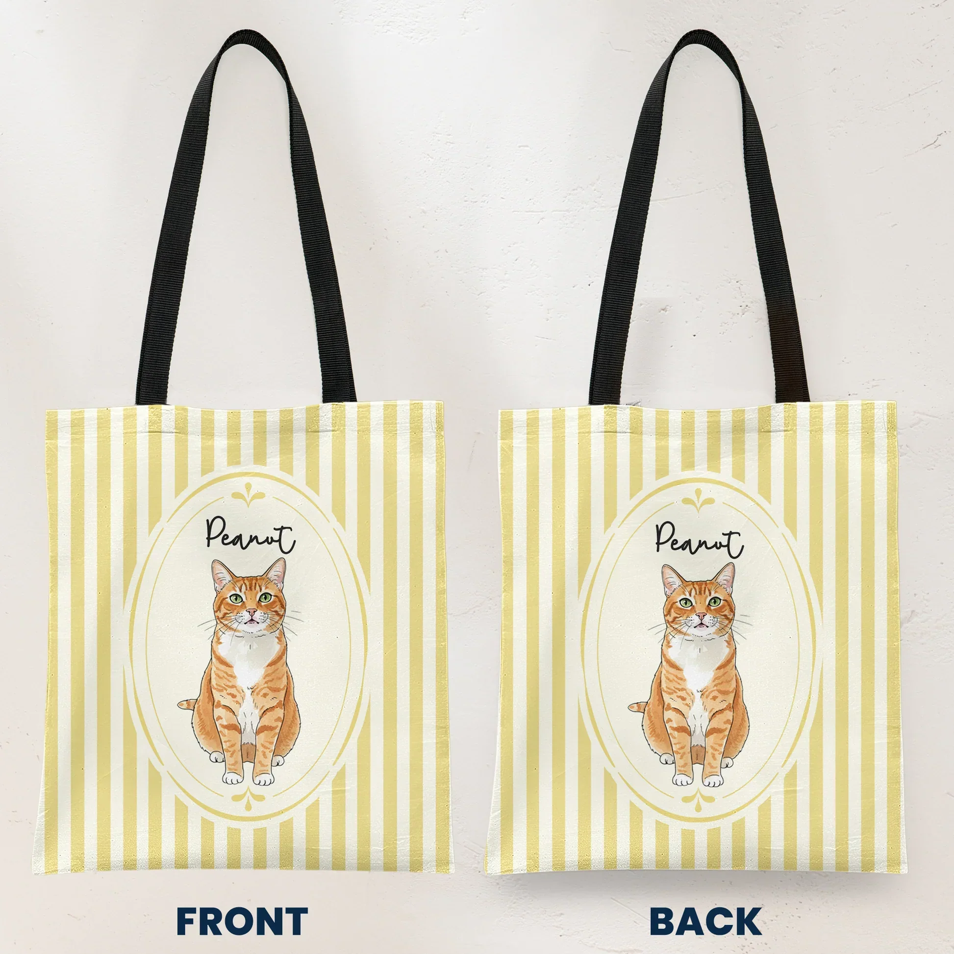 Personalized Pet Portrait Twill Tote Bag, Watercolor Dog & Cat Mom Creative Gift, Pastel Gingham Carryall - Image 5