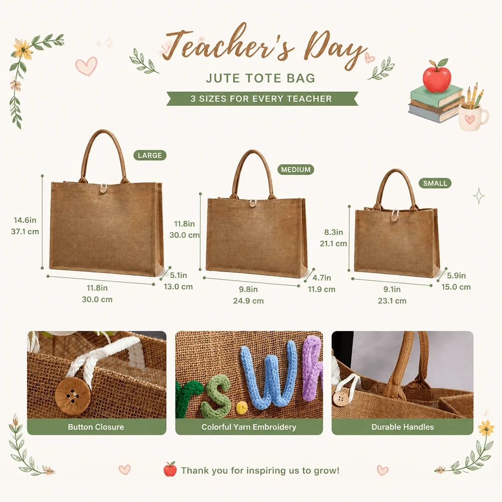 Personalized Crochet Burlap Tote with Colorful Lettering, Creative Gift for Teacher from Student - Image 4