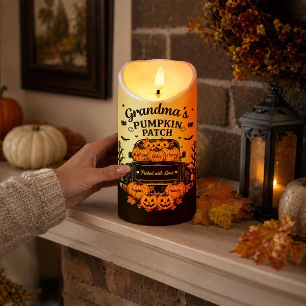Personalized Flameless LED Candle, Grandma's Pumpkin Patch Pumpkins & Truck, Unique Gift for Grandma - Image 3