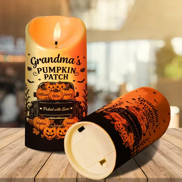 Personalized Flameless LED Candle, Grandma's Pumpkin Patch Pumpkins & Truck, Unique Gift for Grandma - Image 6