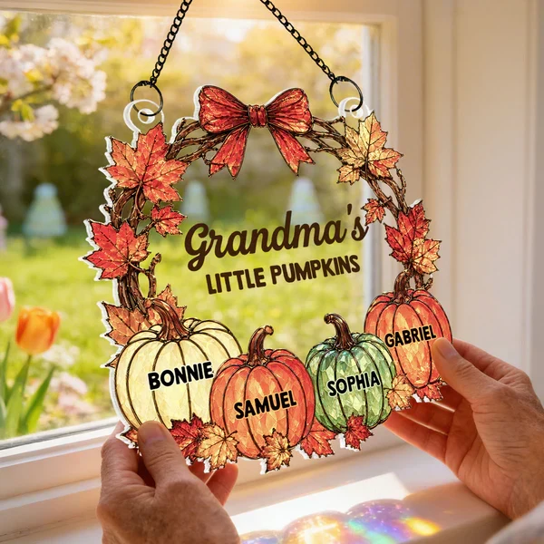 Personalized Acrylic Suncatcher Ornament with Fall Pumpkins, Unique Gift for Grandma's Sunlit Window - Image 2