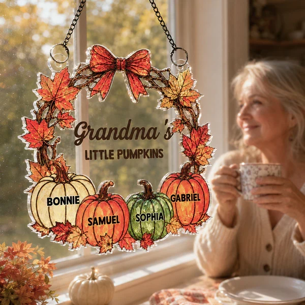 Personalized Acrylic Suncatcher Ornament with Fall Pumpkins, Unique Gift for Grandma's Sunlit Window - Image 3