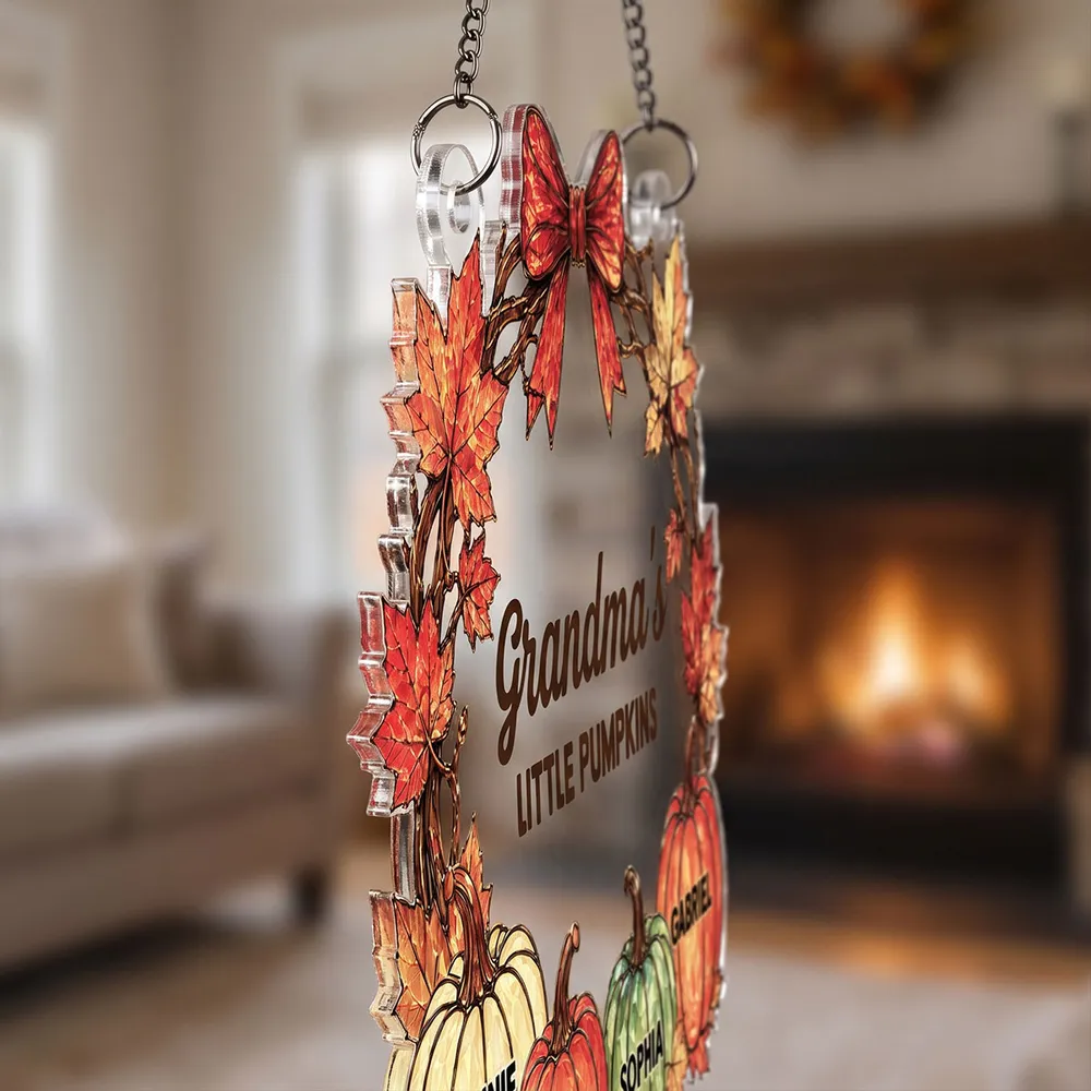 Personalized Acrylic Suncatcher Ornament with Fall Pumpkins, Unique Gift for Grandma's Sunlit Window - Image 5