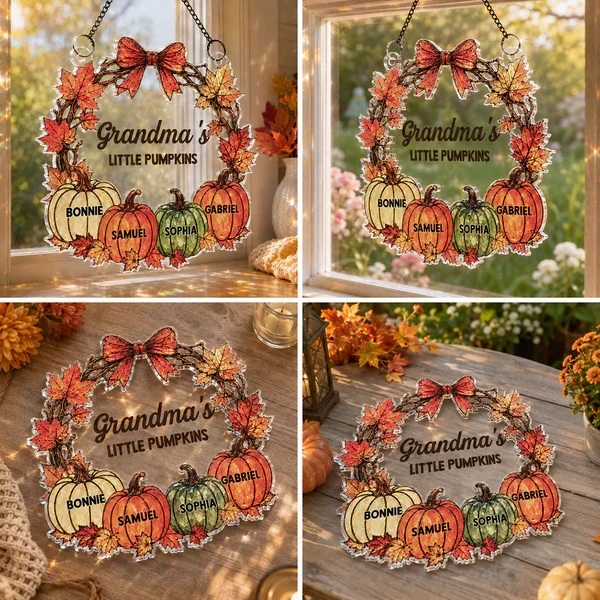 Personalized Acrylic Suncatcher Ornament with Fall Pumpkins, Unique Gift for Grandma's Sunlit Window - Image 6