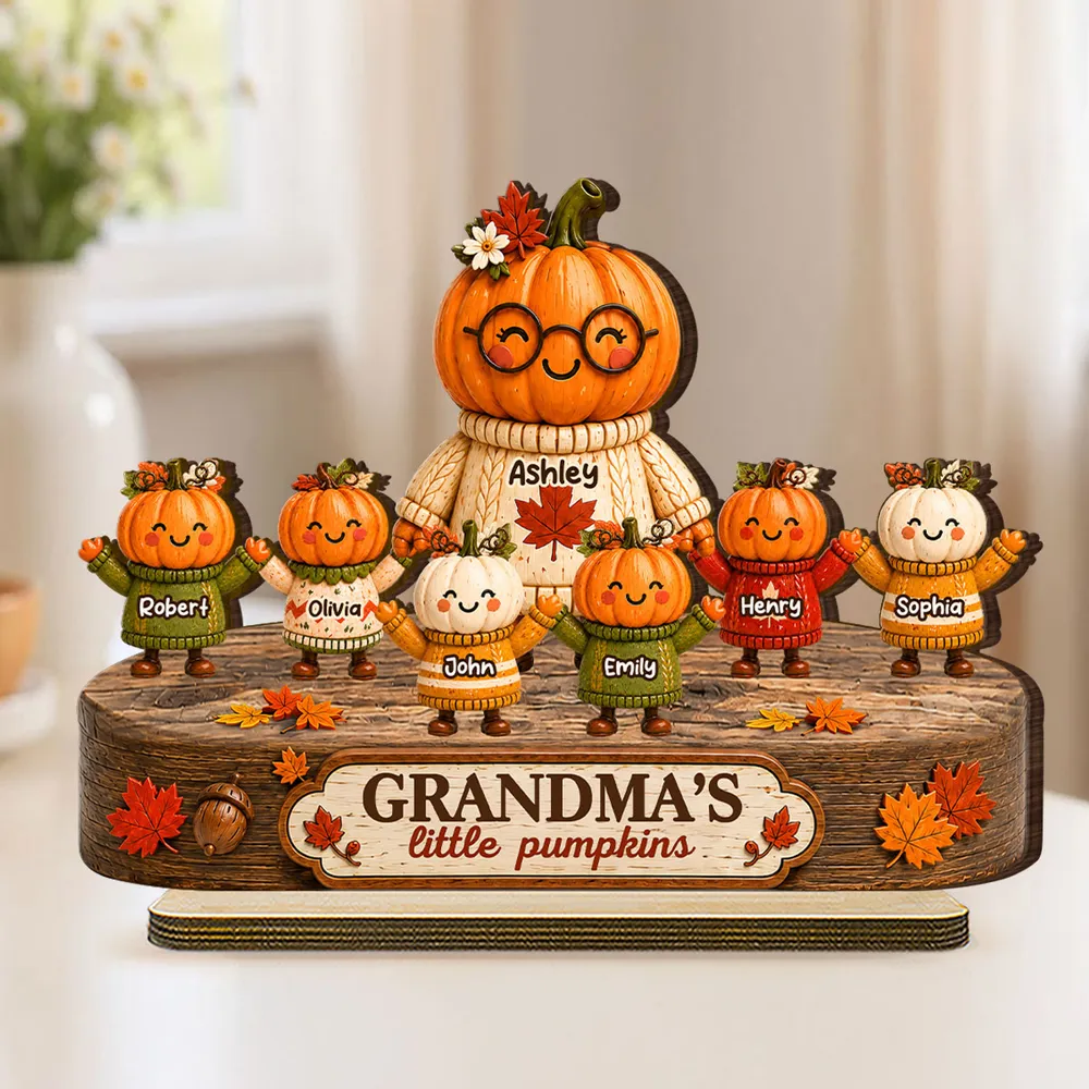 Personalized 2-Layer Wooden Plaque, Grandma's Little Pumpkins Fall Decor, Unique Gift for Grandma