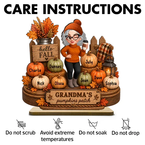 Personalized 2-Layer Wooden Plaque, Grandma Holding Coffee in Fall Pumpkin Patch, Unique Gift for Grandma - Image 5