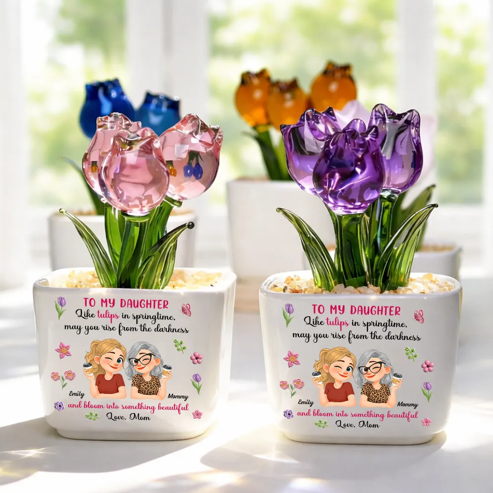 Personalized Square Glass Planter, Purple Tulip Daughter Gift from Mom, Unique Spring Keepsake - Image 5
