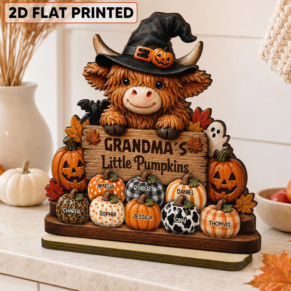 Personalized Highland Cow 2-Layer Wooden Plaque, Grandma's Little Pumpkins Fall Decor, Unique Gift for Grandma - Image 2