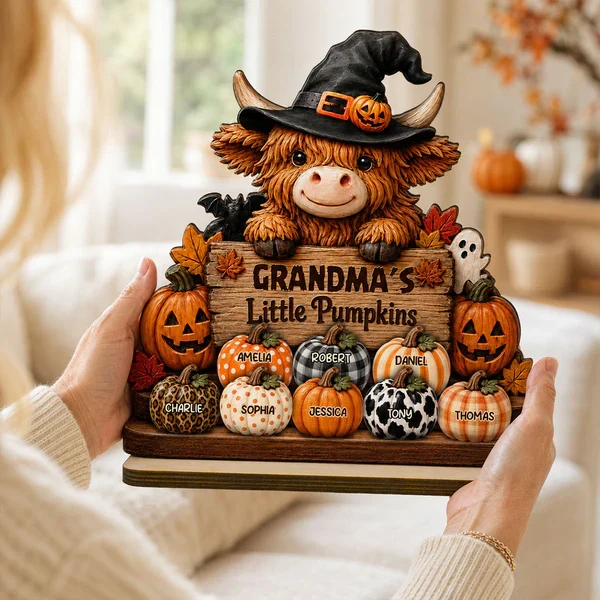 Personalized Highland Cow 2-Layer Wooden Plaque, Grandma's Little Pumpkins Fall Decor, Unique Gift for Grandma - Image 7