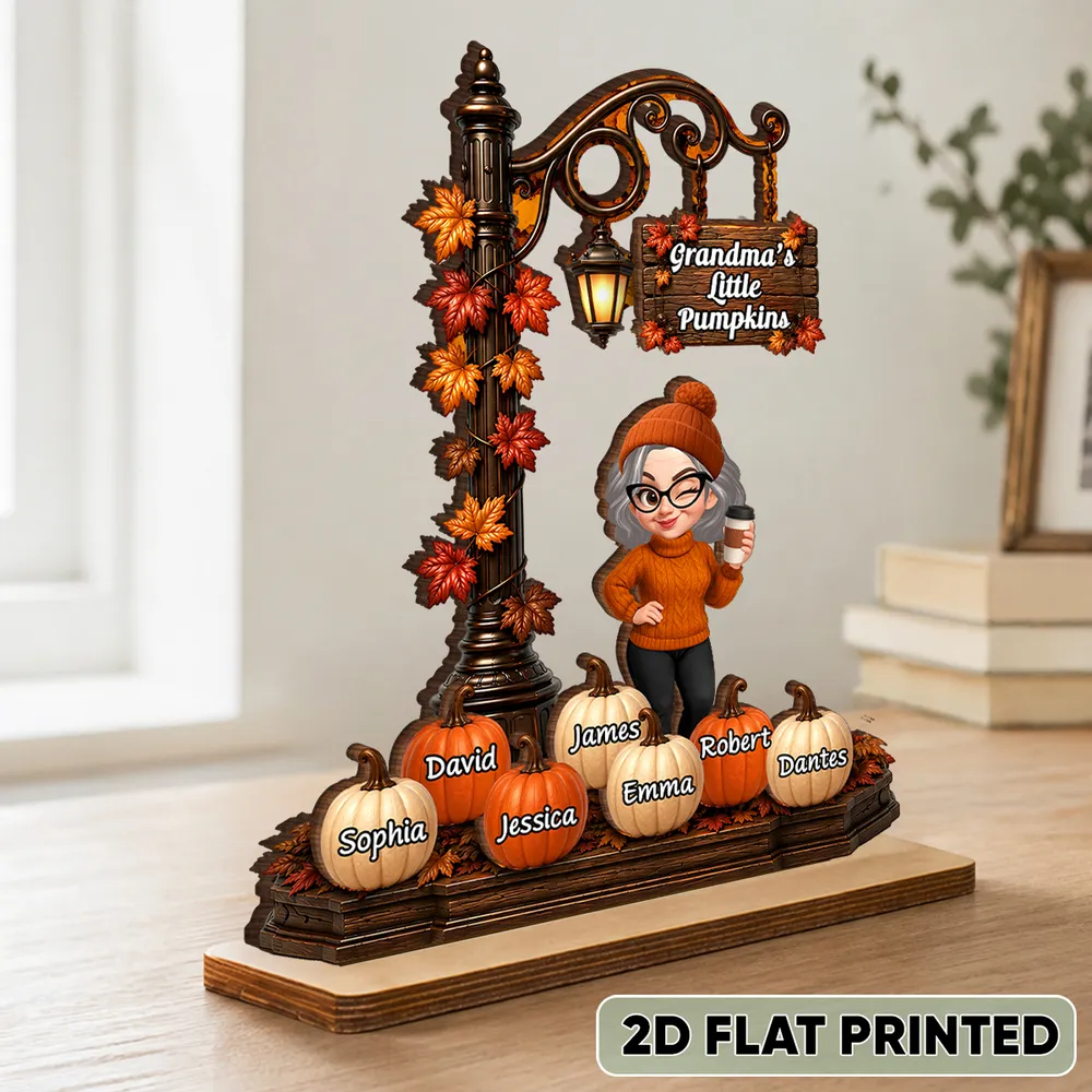 Personalized 2-Layer Wooden Plaque, Grandma's Little Pumpkins Lamp Post, Unique Gift for Grandma - Image 2