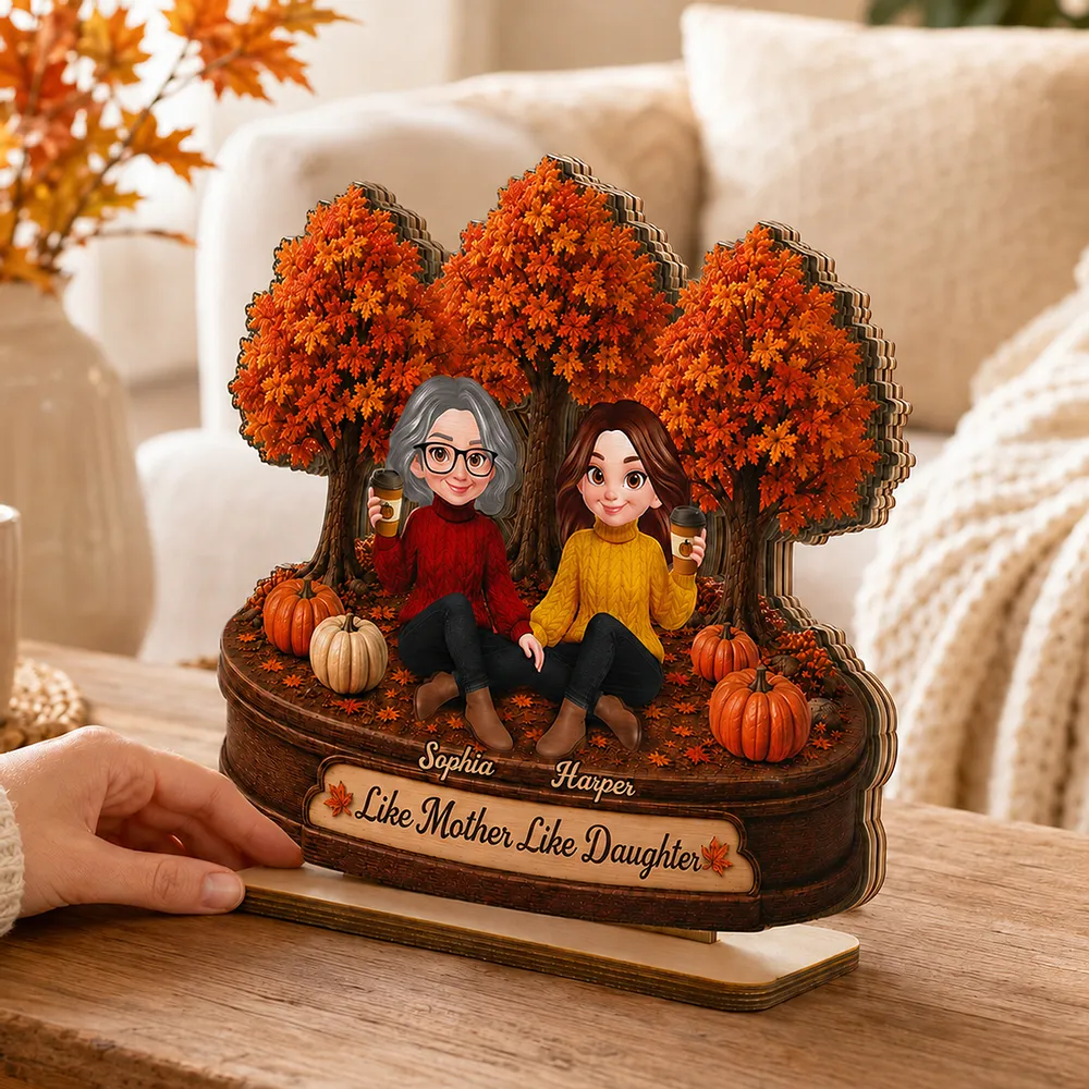 2-Layer Wooden Plaque, Autumn Trees & Seated Coffee Scene, Warm Custom Style, Unique Creative Gift - Image 2