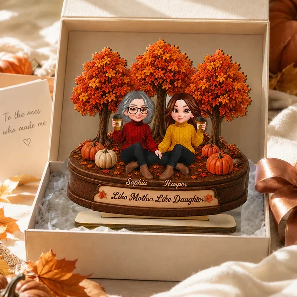 2-Layer Wooden Plaque, Autumn Trees & Seated Coffee Scene, Warm Custom Style, Unique Creative Gift - Image 3