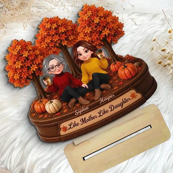 2-Layer Wooden Plaque, Autumn Trees & Seated Coffee Scene, Warm Custom Style, Unique Creative Gift - Image 5