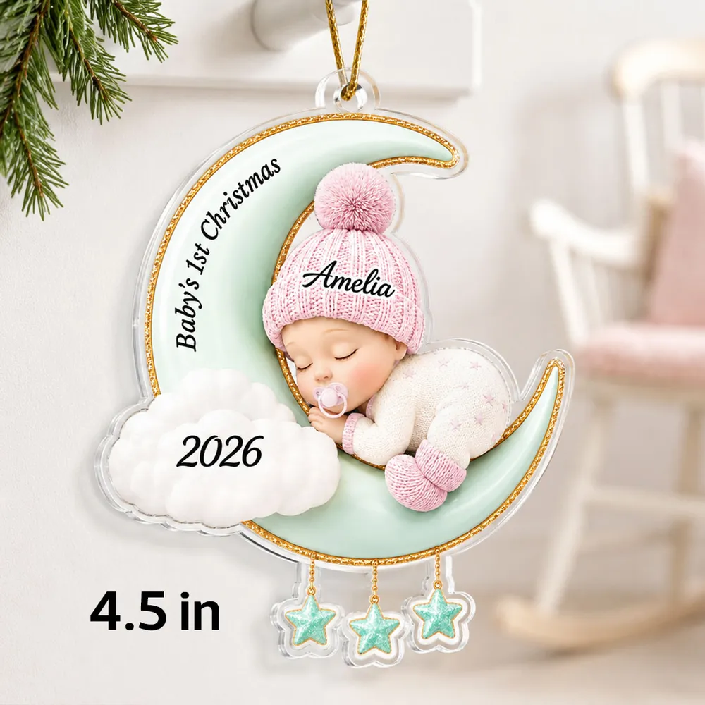 Acrylic Ornament With Sleeping Baby On Moon, Creative Christmas Gift For Baby & Family - Image 2