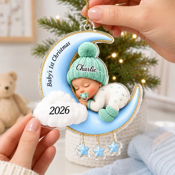 Acrylic Ornament With Sleeping Baby On Moon, Creative Christmas Gift For Baby & Family - Image 3