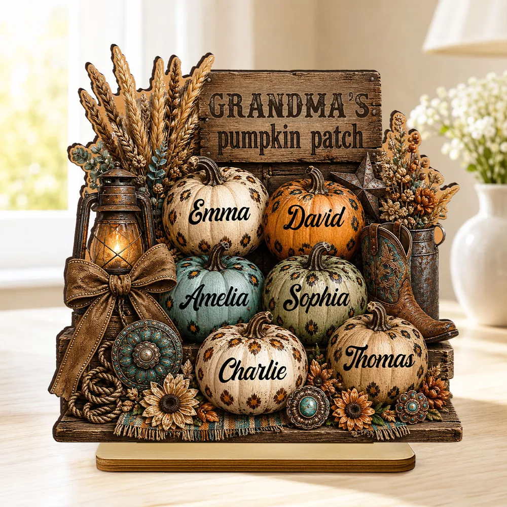 Personalized 2-Layer Wooden Plaque, Grandma's Leopard Pumpkin Patch Fall Decor, Unique Gift for Grandma