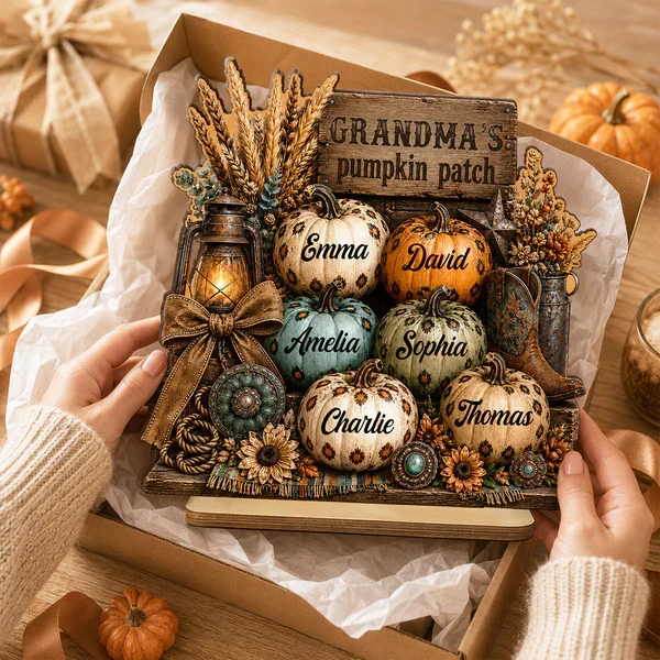 Personalized 2-Layer Wooden Plaque, Grandma's Leopard Pumpkin Patch Fall Decor, Unique Gift for Grandma - Image 10