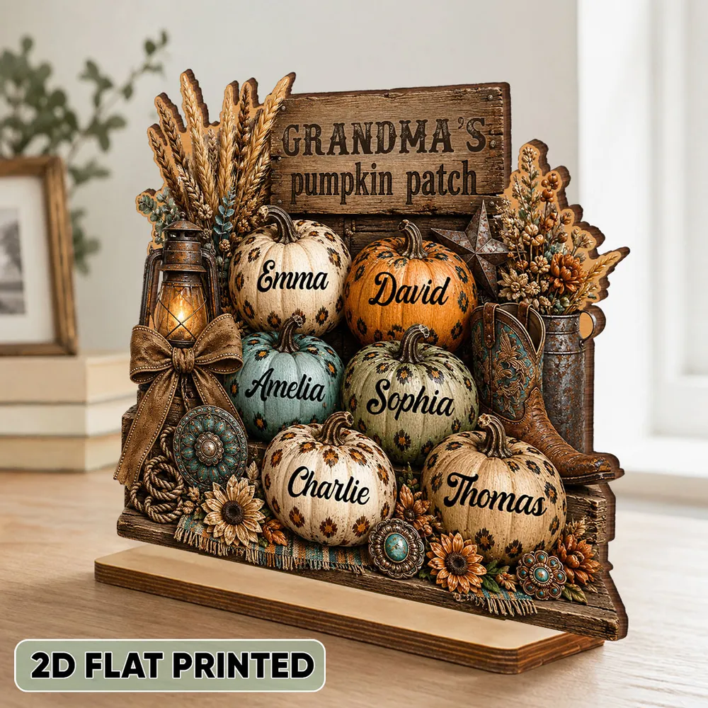 Personalized 2-Layer Wooden Plaque, Grandma's Leopard Pumpkin Patch Fall Decor, Unique Gift for Grandma - Image 2