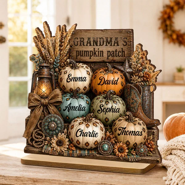 Personalized 2-Layer Wooden Plaque, Grandma's Leopard Pumpkin Patch Fall Decor, Unique Gift for Grandma - Image 5