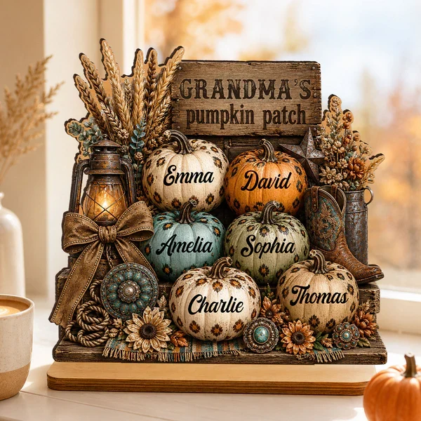 Personalized 2-Layer Wooden Plaque, Grandma's Leopard Pumpkin Patch Fall Decor, Unique Gift for Grandma - Image 6