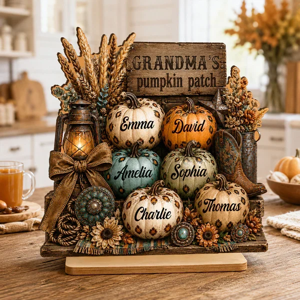 Personalized 2-Layer Wooden Plaque, Grandma's Leopard Pumpkin Patch Fall Decor, Unique Gift for Grandma - Image 8