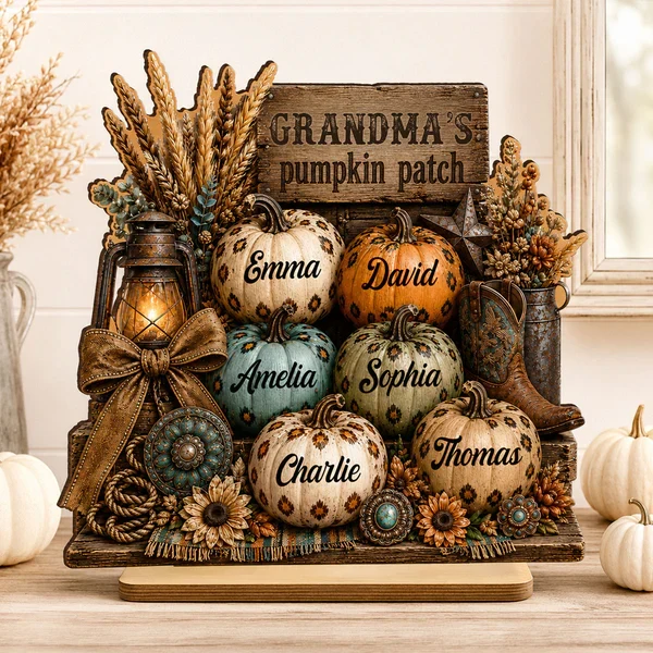 Personalized 2-Layer Wooden Plaque, Grandma's Leopard Pumpkin Patch Fall Decor, Unique Gift for Grandma - Image 9