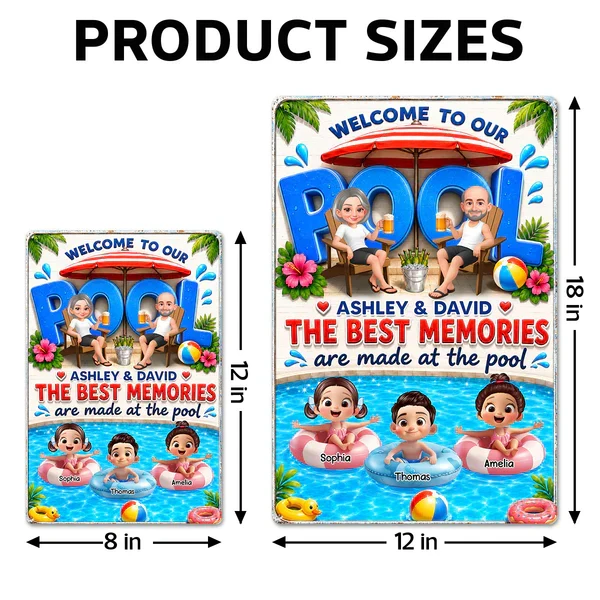 Personalized Rectangular Iron Sign, Cartoon Grandparents & Grandkids Pool Decor, Unique Gift - Image 4