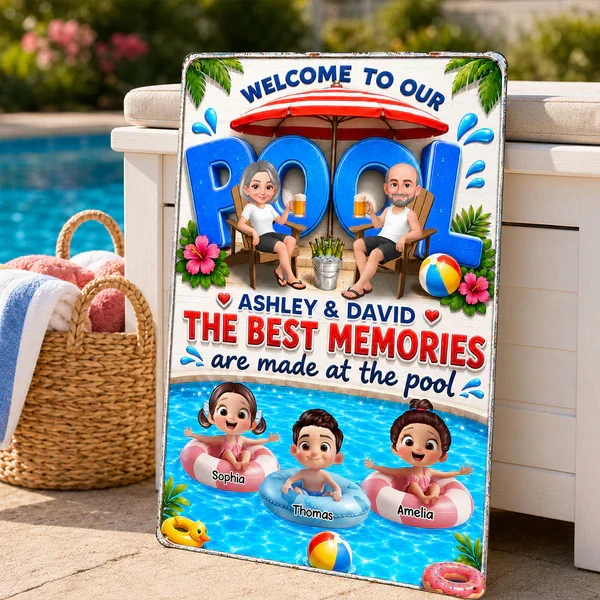 Personalized Rectangular Iron Sign, Cartoon Grandparents & Grandkids Pool Decor, Unique Gift - Image 7