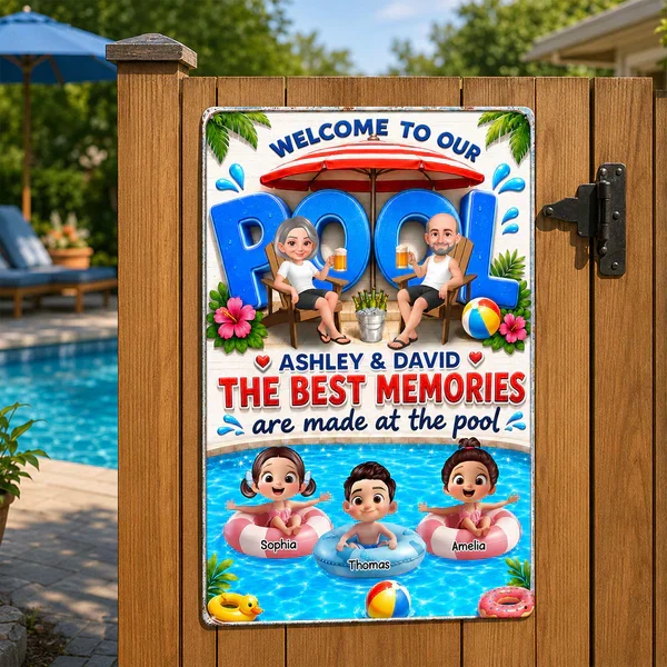 Personalized Rectangular Iron Sign, Cartoon Grandparents & Grandkids Pool Decor, Unique Gift - Image 8