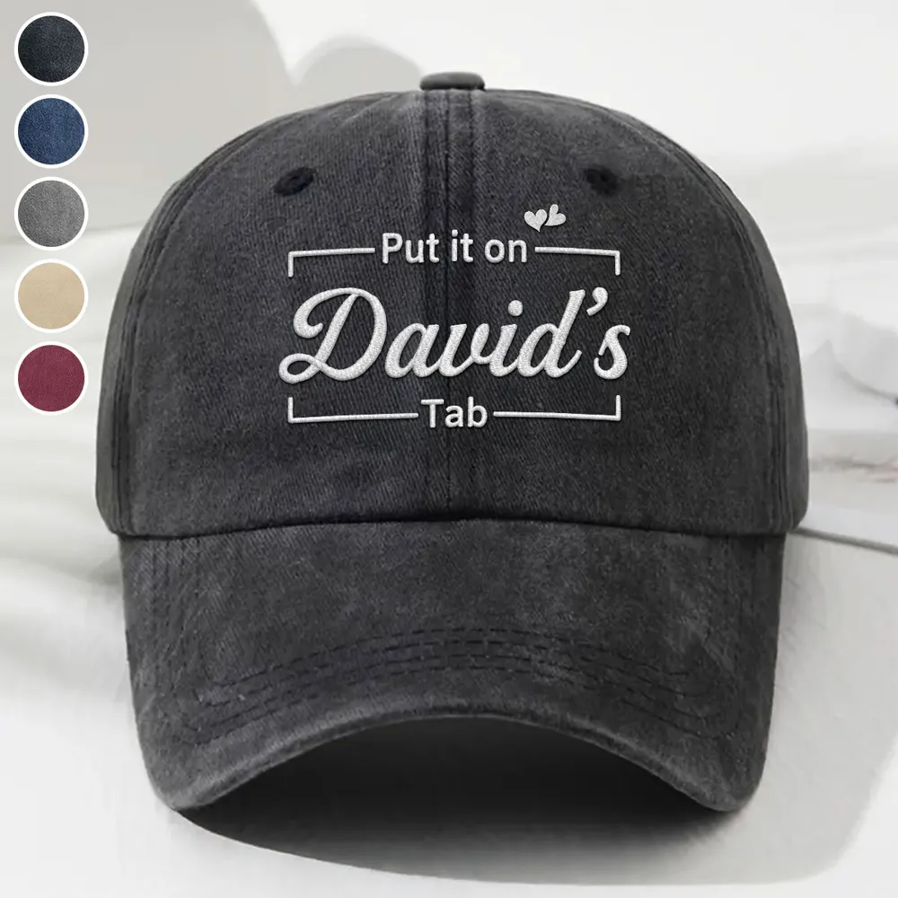 Personalized Washed Denim Baseball Cap, Put It On His Tab, Creative Gift for Dad or Husband