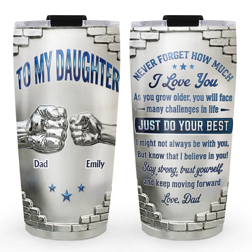 Personalized Insulated Travel Tumbler for Daughter, Dad's Encouraging Unique Gift with Fist Bump Art