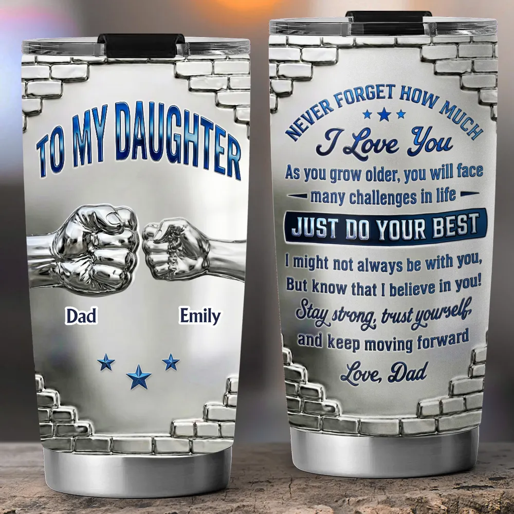 Personalized Insulated Travel Tumbler for Daughter, Dad's Encouraging Unique Gift with Fist Bump Art - Image 2