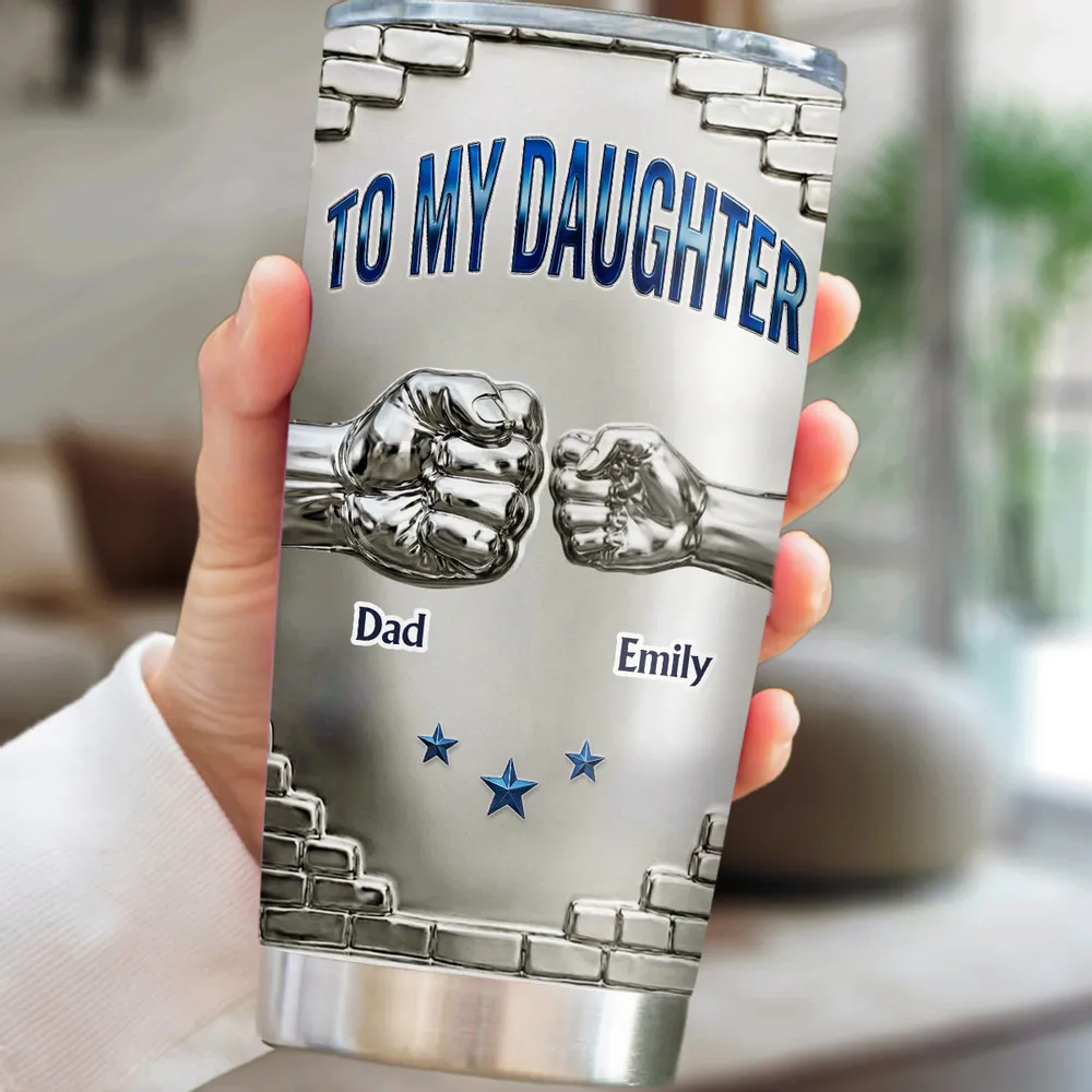 Personalized Insulated Travel Tumbler for Daughter, Dad's Encouraging Unique Gift with Fist Bump Art - Image 3