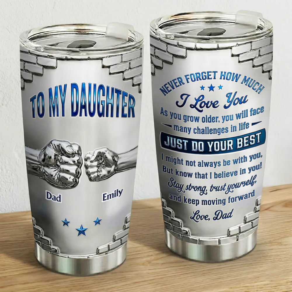 Personalized Insulated Travel Tumbler for Daughter, Dad's Encouraging Unique Gift with Fist Bump Art - Image 5