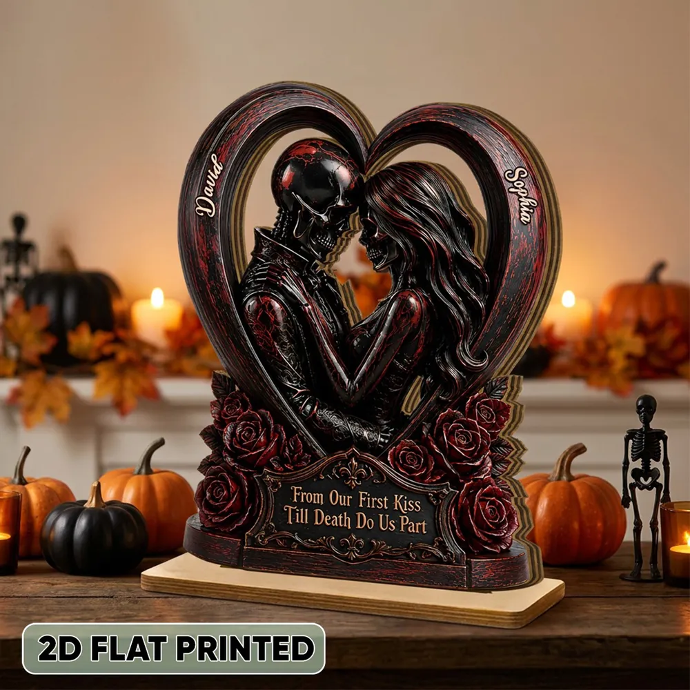Personalized 2-Layer Wooden Plaque with Gothic Heart & Roses, From Our First Kiss Creative Gift for Couple - Image 2