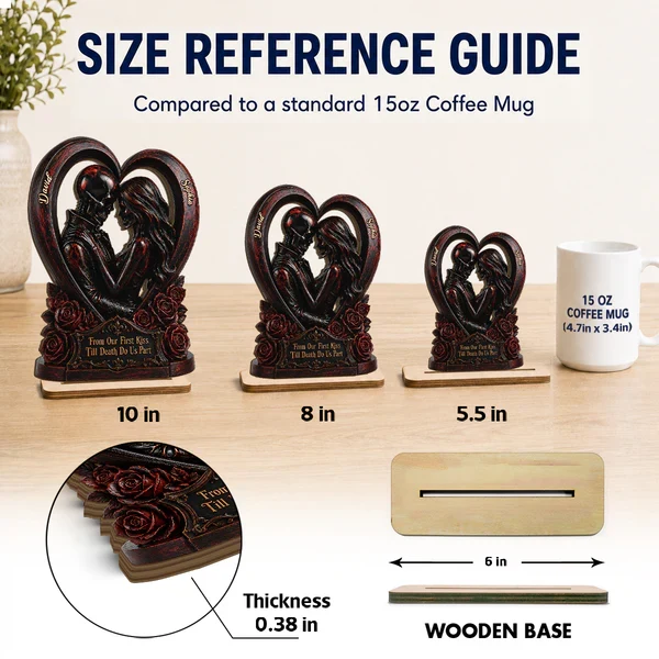 Personalized 2-Layer Wooden Plaque with Gothic Heart & Roses, From Our First Kiss Creative Gift for Couple - Image 4