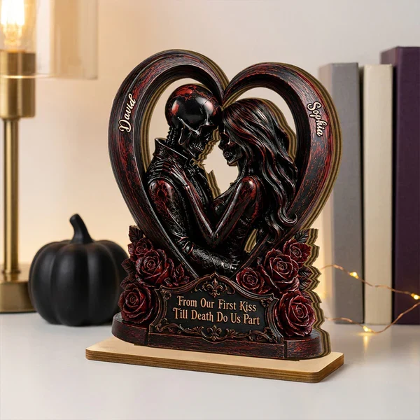 Personalized 2-Layer Wooden Plaque with Gothic Heart & Roses, From Our First Kiss Creative Gift for Couple - Image 5