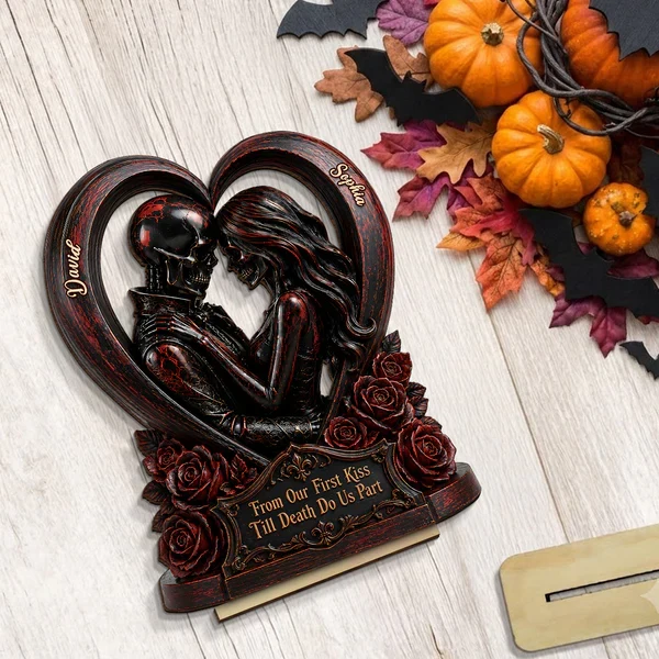 Personalized 2-Layer Wooden Plaque with Gothic Heart & Roses, From Our First Kiss Creative Gift for Couple - Image 7