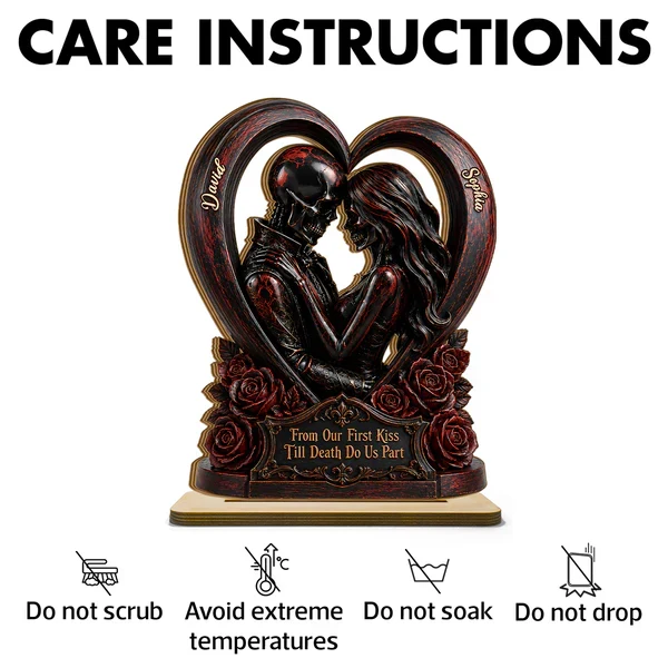 Personalized 2-Layer Wooden Plaque with Gothic Heart & Roses, From Our First Kiss Creative Gift for Couple - Image 8