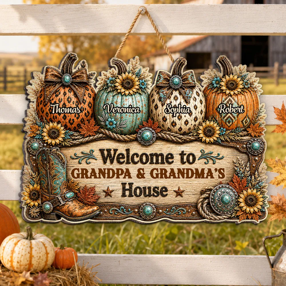 Personalized Wooden Sign, Western Fall Pumpkins for Grandpa & Grandma, Unique Creative Gift for Family Decor