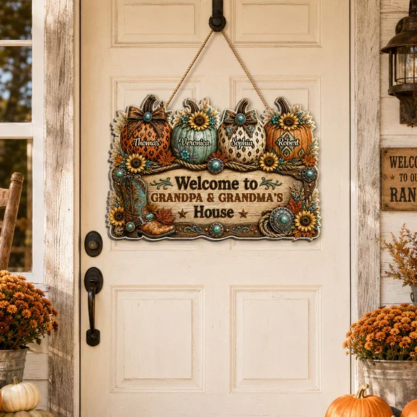 Personalized Wooden Sign, Western Fall Pumpkins for Grandpa & Grandma, Unique Creative Gift for Family Decor - Image 2
