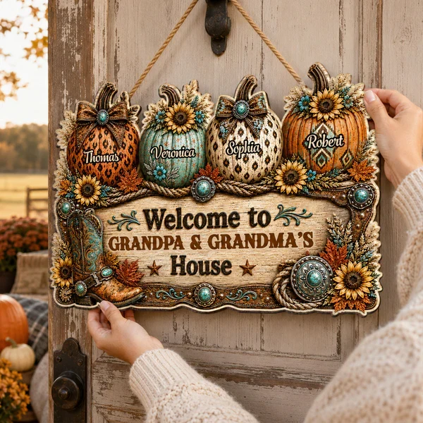 Personalized Wooden Sign, Western Fall Pumpkins for Grandpa & Grandma, Unique Creative Gift for Family Decor - Image 3