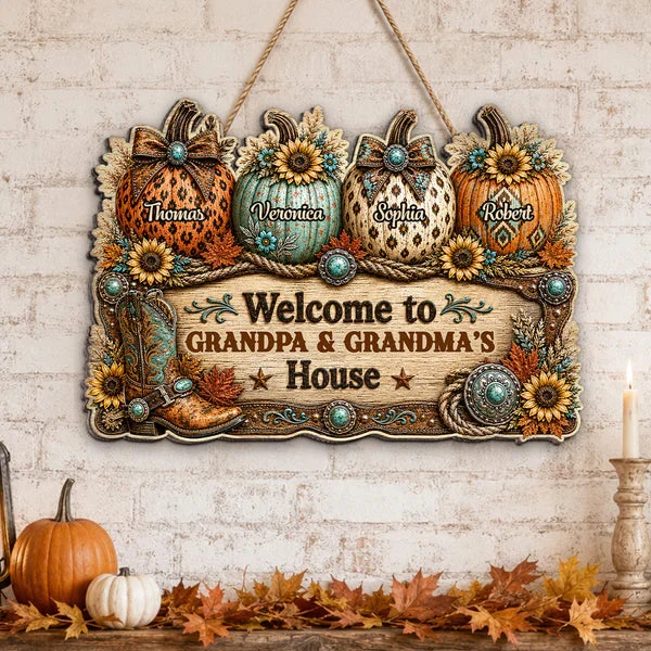 Personalized Wooden Sign, Western Fall Pumpkins for Grandpa & Grandma, Unique Creative Gift for Family Decor - Image 6