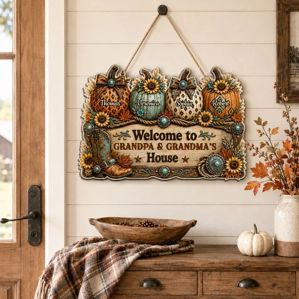 Personalized Wooden Sign, Western Fall Pumpkins for Grandpa & Grandma, Unique Creative Gift for Family Decor - Image 7