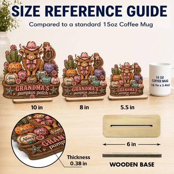 Personalized 2-Layer Wooden Plaque, Grandma's Pumpkin Patch, Western Highland Cow, Unique Creative Gift - Image 4